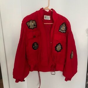 Red Embroidered Bomber Jacket